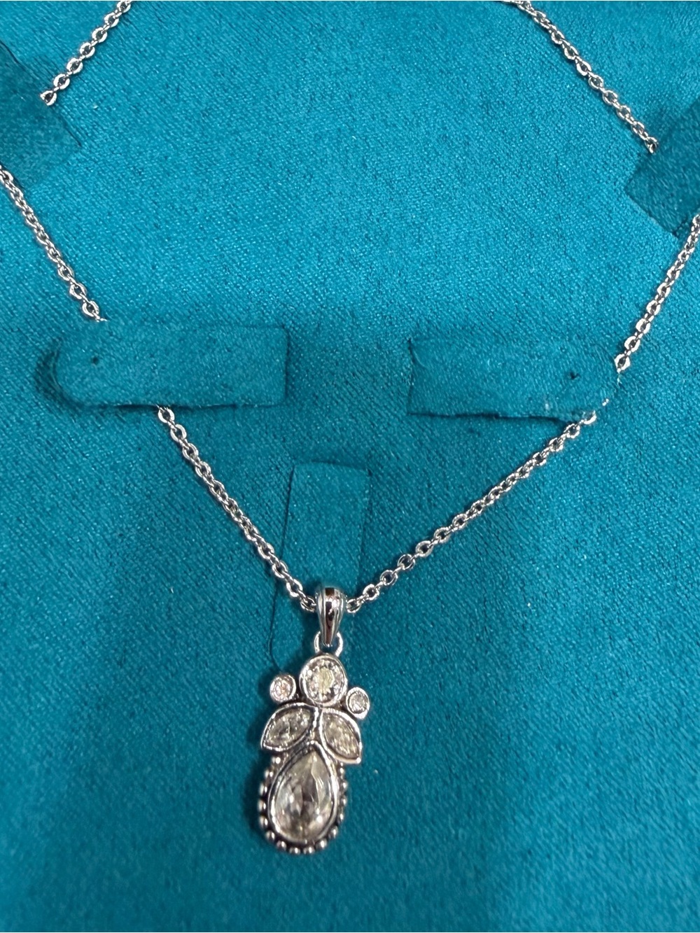 Caroline Neron Silver Crystal Teardrop Pendant Necklace